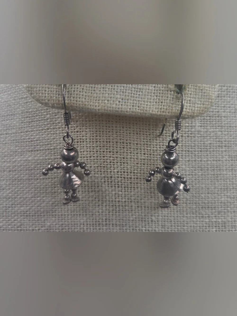 Vintage Sterling Silver 925 Beaded Girl Dangle Earrings